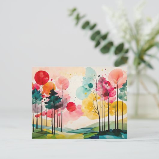 Whimsical Spring Waterverf Kunst Briefkaart (Staand voorkant)
