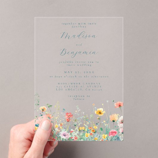 Whimsical Spring Wildflower Wedding Acryl Uitnodigingen (Insitu (Draagbaar))