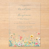 Whimsical Spring Wildflower Wedding Acryl Uitnodigingen (Voorkant)