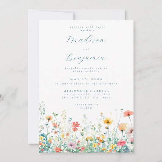 Whimsical Spring Wildflower Wedding Kaart (Voorkant)