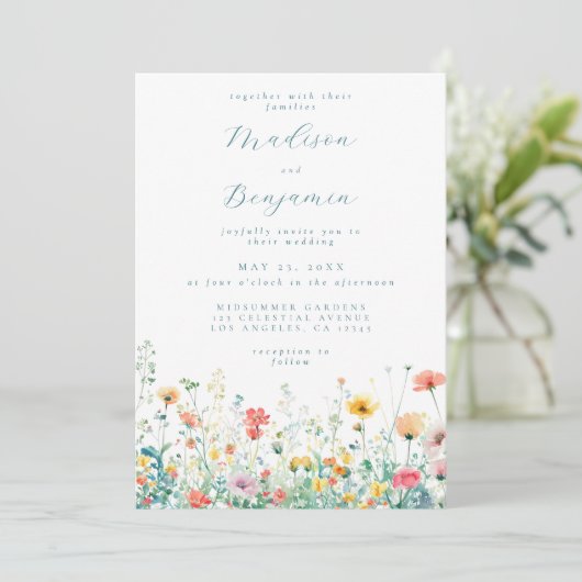 Whimsical Spring Wildflower Wedding Kaart (Staand voorkant)