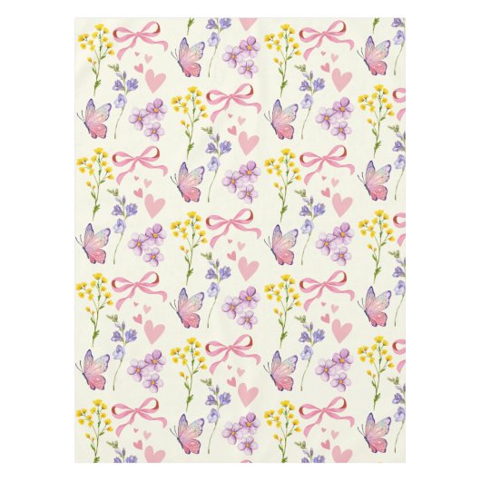 Whimsical Spring Wildflowers & Bows tafelkleed (Voorkant)