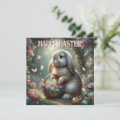 Whimsical Spring Woodland Bloemen Paashaas Feestdagenkaart (Staand voorkant)