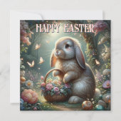 Whimsical Spring Woodland Bloemen Paashaas Feestdagenkaart (Voorkant)