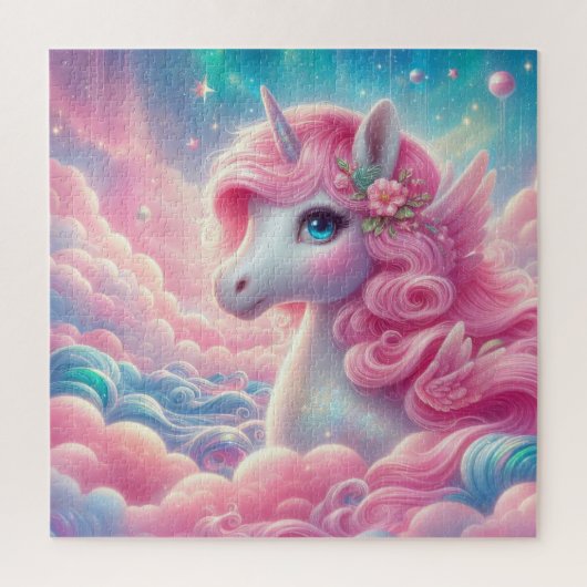 Whimsical sprookje roze en blauwe eenhoorn legpuzzel (Verticaal)