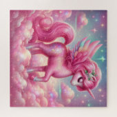 Whimsical sprookje roze glitter en blauwe eenhoorn legpuzzel (Horizontaal)
