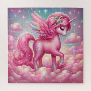 Whimsical sprookje roze glitter en blauwe eenhoorn legpuzzel