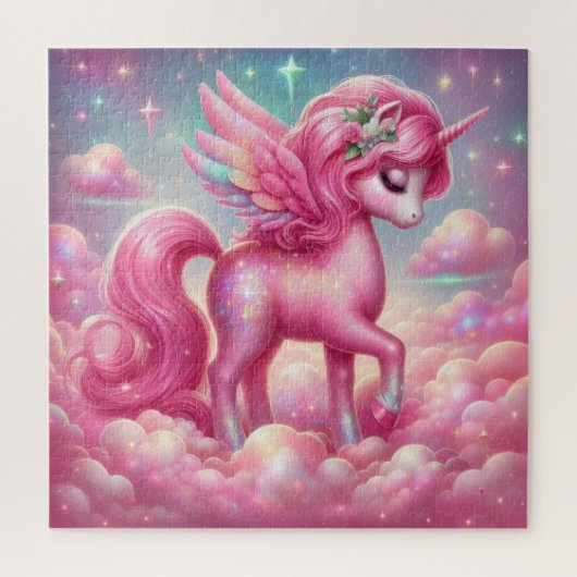 Whimsical sprookje roze glitter en blauwe eenhoorn legpuzzel (Verticaal)