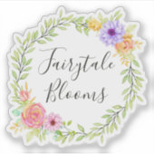 Whimsical Sprookje Rozen Bloemenkrans Naam Logo Sticker (Voorkant)