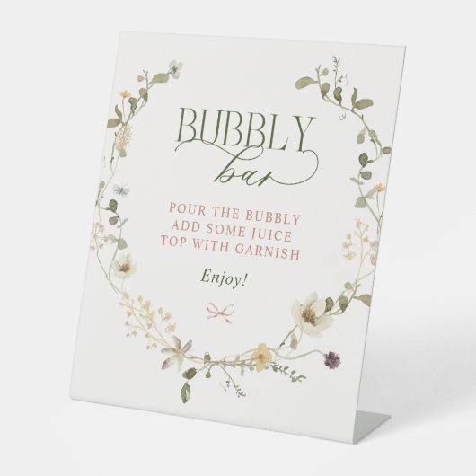 Whimsical Sprookjestuin & Bows Bubbly Bar Reclamebord Met Voetstuk (Voorkant)