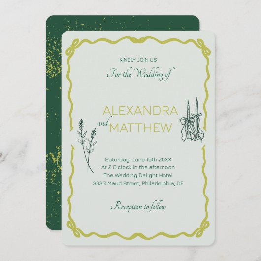 Whimsical Squiggle bruiloft uitnodiging met bogen (Voorkant / Achterkant)