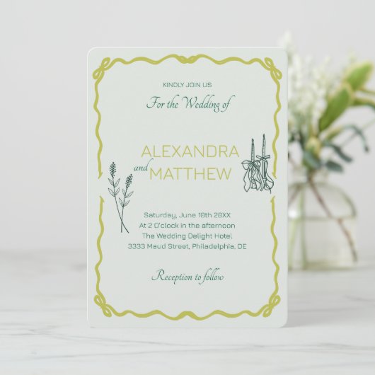 Whimsical Squiggle bruiloft uitnodiging met bogen (Staand voorkant)