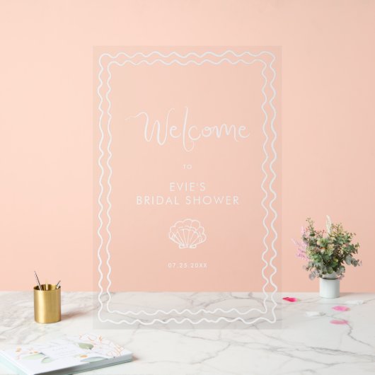 Whimsical Squiggle Hand getrokken Shell Welkom Acryl Bord (Huwelijk)