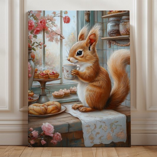 Whimsical Squirrel Café Canvas Kunstdruk