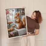 Whimsical Squirrel Café Canvas Kunstdruk<br><div class="desc">Voeg warmte en grilligheid toe aan je muren met deze prachtige kunstprint met een elegante eekhoorn nippende thee in een gezellig huisje café. Met gebak, bloemen en charme is deze houten keukenscène ideaal voor kinderkamers, dierenkamers of iedereen die dol is op charmante boswezens. Een prachtig cadeau voor eekhoorn liefhebbers, cottage...</div>