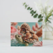 Whimsical Squirrel Riding a Turtle Feestdagenkaart (Staand voorkant)