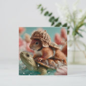 Whimsical Squirrel Riding a Turtle Feestdagenkaart (Staand voorkant)