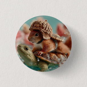 Whimsical Squirrel Riding a Turtle Ronde Button 3,2 Cm