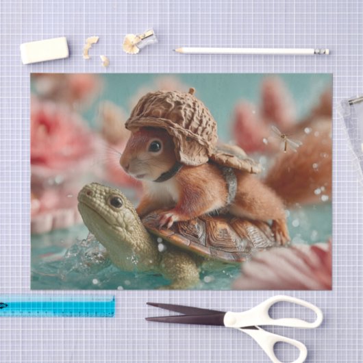Whimsical Squirrel Riding a Turtle Tissuepapier (Craft)