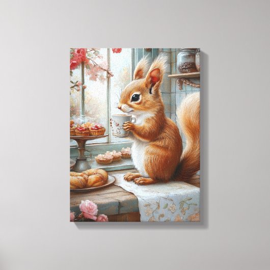 Whimsical Squirrel Tea Party Woodland Kitchen Canvas Afdruk (Voorkant)