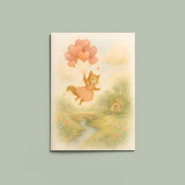 Whimsical Squirrel with Heart Balloons Valentine  Kaart