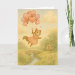 Whimsical Squirrel with Heart Balloons Valentine  Kaart