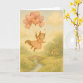 Whimsical Squirrel with Heart Balloons Valentine  Kaart (Gele Bloem)
