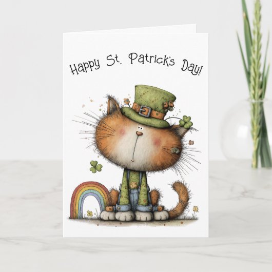 Whimsical St. Patrick’s Day Cat Cheer Kaart (Voorkant)