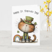 Whimsical St. Patrick’s Day Cat Cheer Kaart (Gele Bloem)