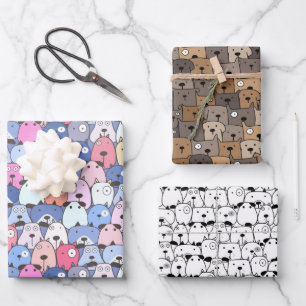 Whimsical Stacked Dogs Inpakpapier Vel