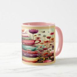 Whimsical Stacked Floral Teacups Art Mug Mok