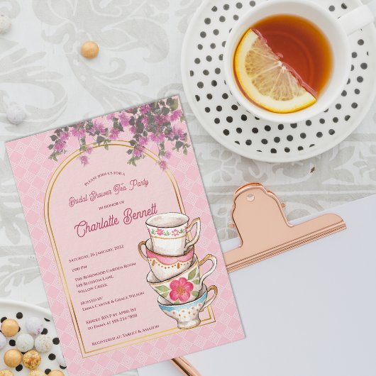 Whimsical Stacked Teacups Bridal Shower Tea Party Kaart