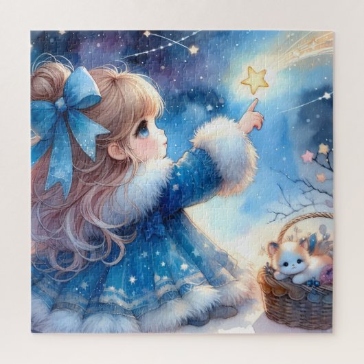 Whimsical Star Gazer Girl Watercolor Legpuzzel (Verticaal)