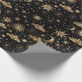 Whimsical Star Moon Planets Gold op Black Cadeaupapier (Hoek)