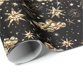 Whimsical Star Moon Planets Gold op Black Cadeaupapier (Rol Hoek)