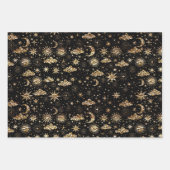 Whimsical Star Moon Planets Gold op Black Inpakpapier Vel (Voorkant 2)