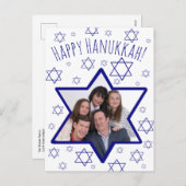 Whimsical Star of David Foto Frame Happy Hanukkah Feestdagenkaart (Voorkant / Achterkant)