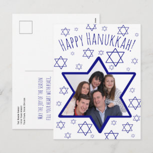 Whimsical Star of David Foto Frame Happy Hanukkah Feestdagenkaart