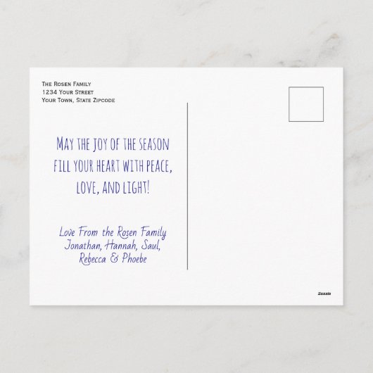 Whimsical Star of David Foto Frame Happy Hanukkah Feestdagenkaart (Achterkant)