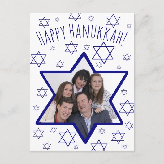 Whimsical Star of David Foto Frame Happy Hanukkah Feestdagenkaart (Voorkant)