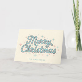 Whimsical Starburst Script Merry Christmas Feestdagen Kaart