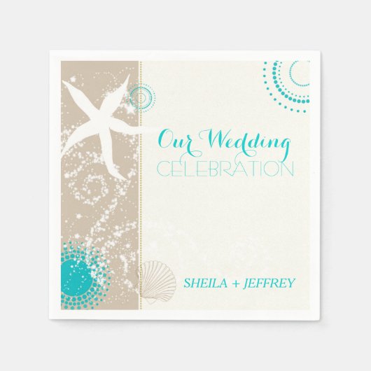 Whimsical Starfish + Beach Sand Wedding Servet (Voorkant)