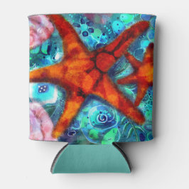 Whimsical Starfish Seashells Beach Blauwgroen Roze Blikjeskoeler