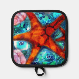 Whimsical Starfish Seashells Beach Blauwgroen Roze Pannenlap
