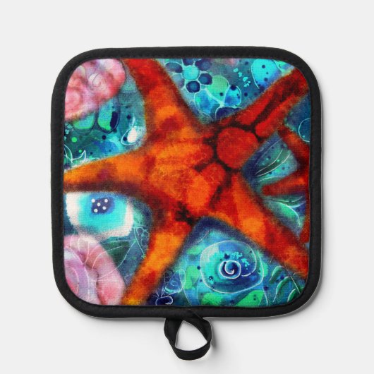 Whimsical Starfish Seashells Beach Blauwgroen Roze Pannenlap (Voorkant)