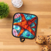 Whimsical Starfish Seashells Beach Blauwgroen Roze Pannenlap (Top down)