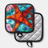 Whimsical Starfish Seashells Beach Blauwgroen Roze Pannenlap (Voorkant / Achterkant)