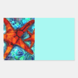 Whimsical Starfish Seashells Beach Blauwgroen Roze Rechthoekige Sticker