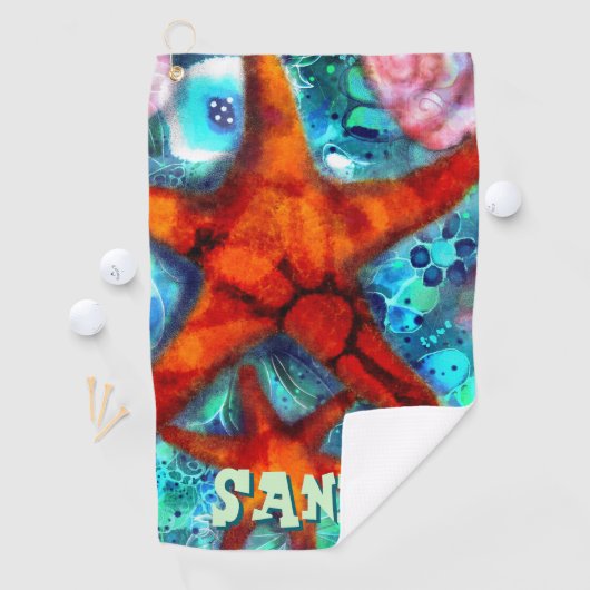 Whimsical Starfish Seashells Beach gepersonaliseer Golfhanddoek (Insitu)