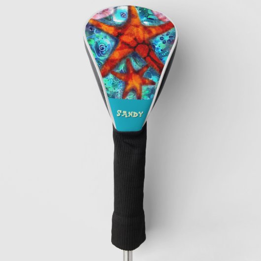 Whimsical Starfish Seashells Beach gepersonaliseer Golfheadcover (Voorkant)